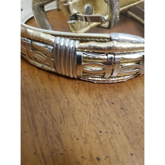 R.O.C. Silver Gold Leather Belt 1990s Vintage M/L Made In Taiwan - Picture 2 of 4
